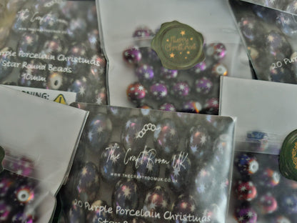 Purple Porcelain Christmas Star Beads