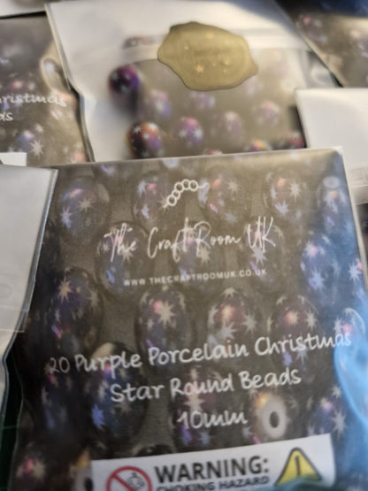 Purple Porcelain Christmas Star Beads
