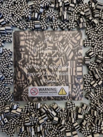 Gingham Heart Polymer Clay Beads