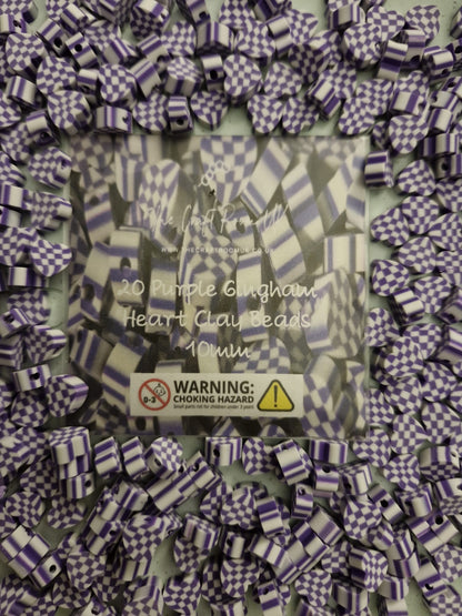 Gingham Heart Polymer Clay Beads