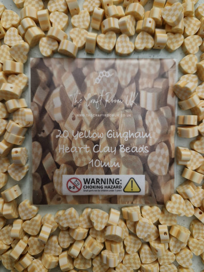 Gingham Heart Polymer Clay Beads