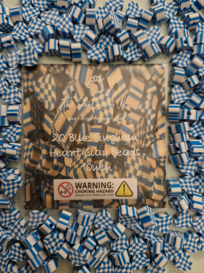 Gingham Heart Polymer Clay Beads