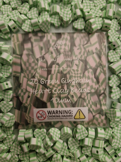 Gingham Heart Polymer Clay Beads