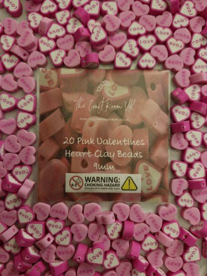 Pink Valentines Heart Polymer Clay Beads
