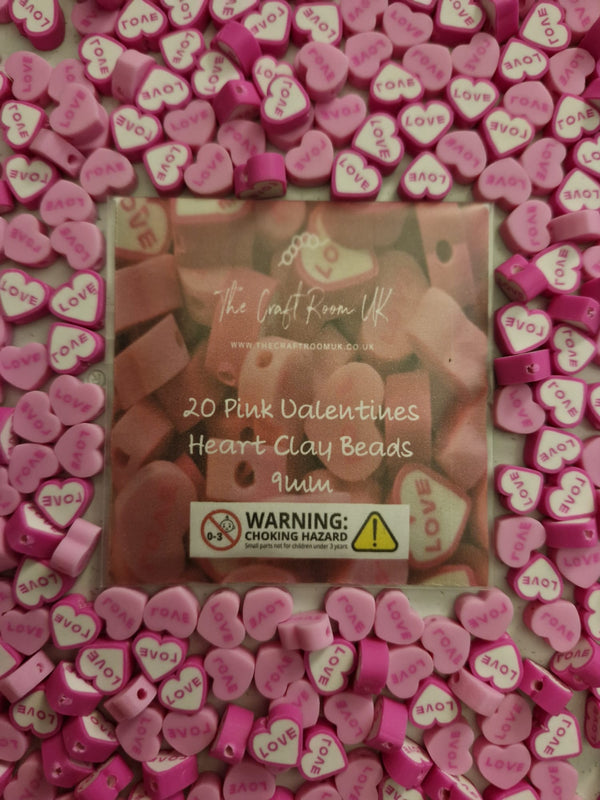 Pink Valentines Heart Polymer Clay Beads