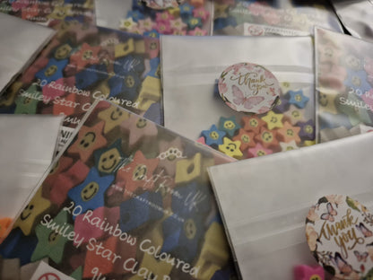 Rainbow Coloured Smiley Star Polymer Clay Beads