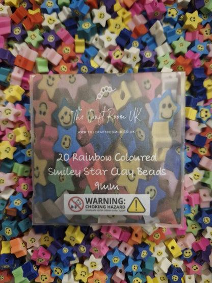 Rainbow Coloured Smiley Star Polymer Clay Beads