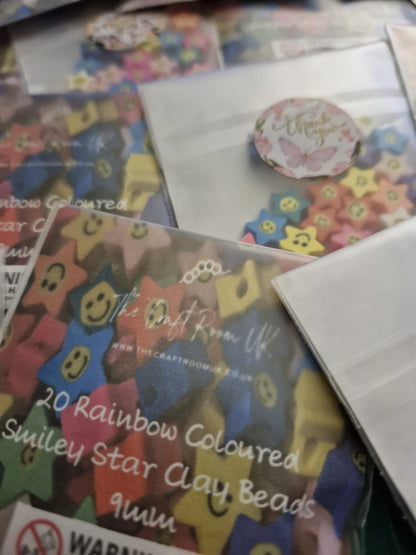 Rainbow Coloured Smiley Star Polymer Clay Beads