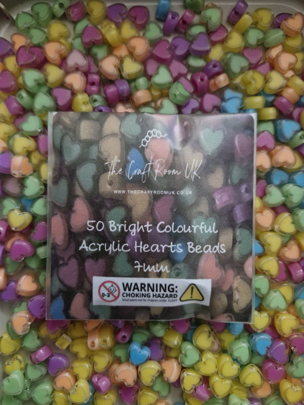 Bright Colourful Acrylic Heart Beads