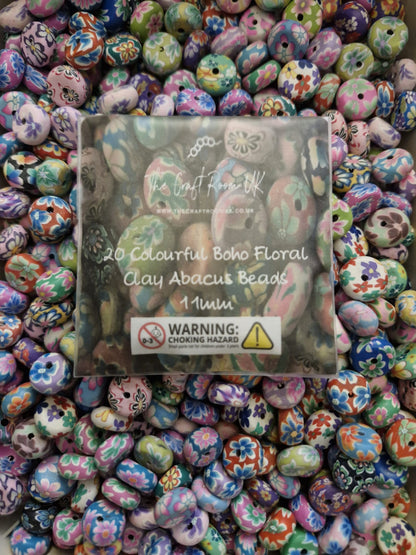 Colourful BoHo Floral Polymer Clay Abacus Beads