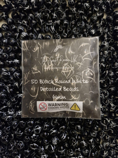 Black Round Detailed Beads