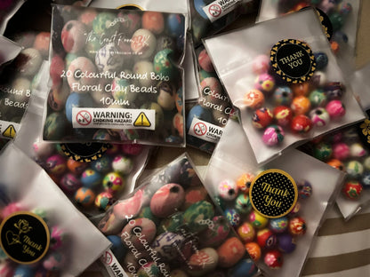 Colourful Round BoHo Floral Polymer Clay Beads