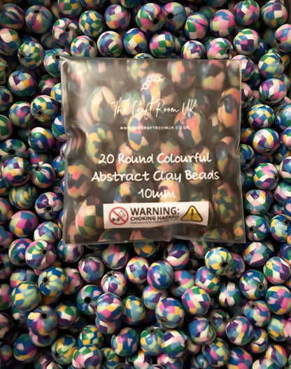 Round Colourful Abstract Polymer Clay Beads