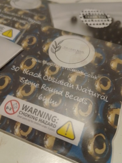 Black Obsidian Natural Stone Round Beads - The Craft Room UK