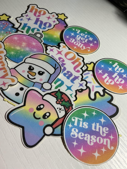 Self Adhesive Groovy Rainbow Christmas Stickers